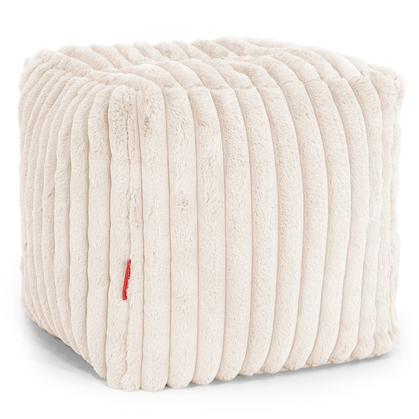 Würfel-Pouf- Hocker - Ultra Plüsch Cord Creme 01