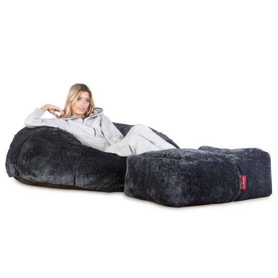 LOUNGE PUG - Sitzsack Sofa - Relaxsessel - Kunstfell Schwarz