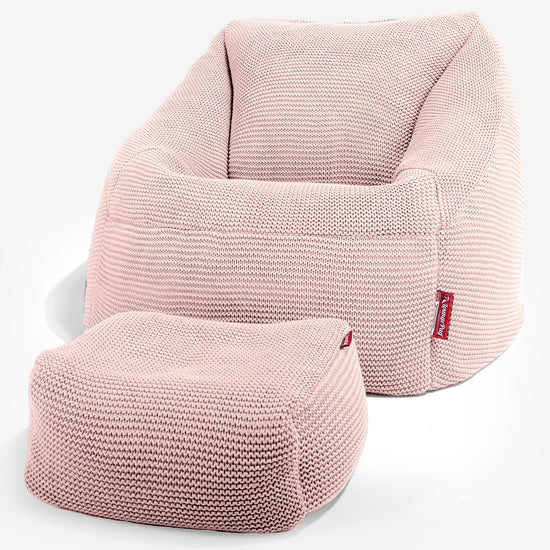 Lounge Pug - Ellos Gestrickter - Nautilus Sitzsack Sessel - Sitzsack Ohrensessel - Baby Pink