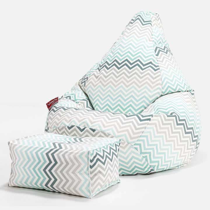 Gaming Sitzsack Sessel - Geometrische Druck Chevron Türkis 01