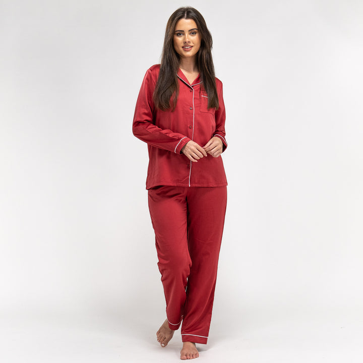 Rote Damen Satin Pyjamahose 01