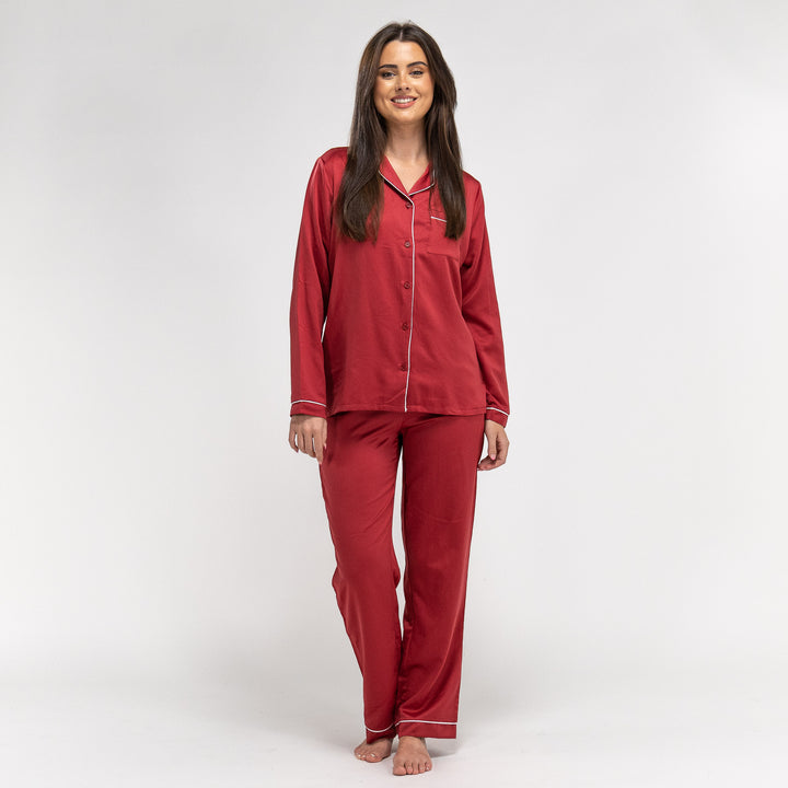 Rote Damen Satin Pyjamahose 03